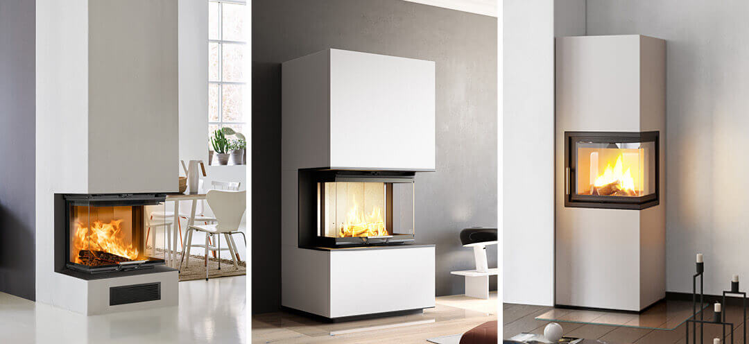 Trzyczęściowy obraz przedstawiający różne wysokości, na jakich można umieścić wkład kominkowy